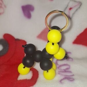 Yellow and Black Beaded Dog Keychain